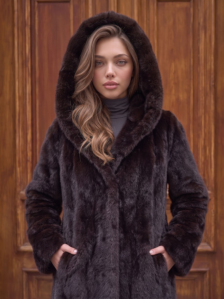 Шуба женская зимняя LAWINTER, темно-коричневая, модель 54262