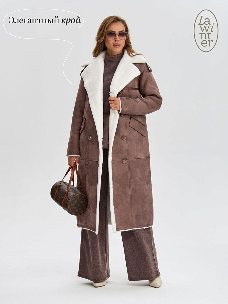 Дубленка женская зимняя LAWINTER, коричневая, модель 34691