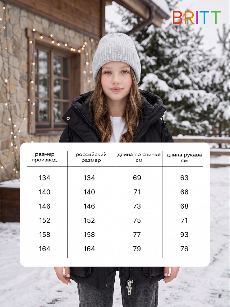 Куртка для девочки зимняя BRITT, черная, модель 66683
