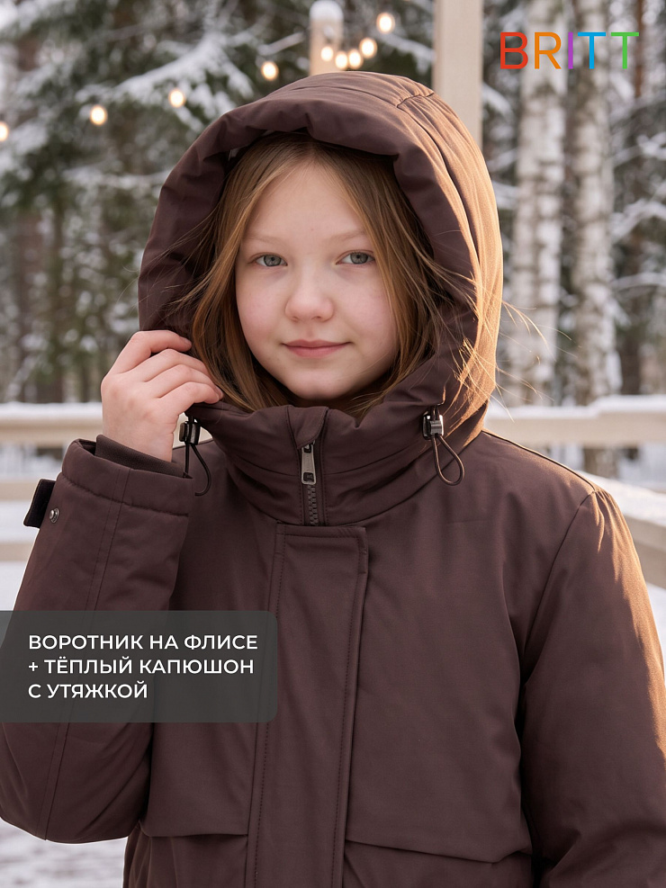 Куртка для девочки зимняя BRITT, коричнево-бежевая, модель 65346