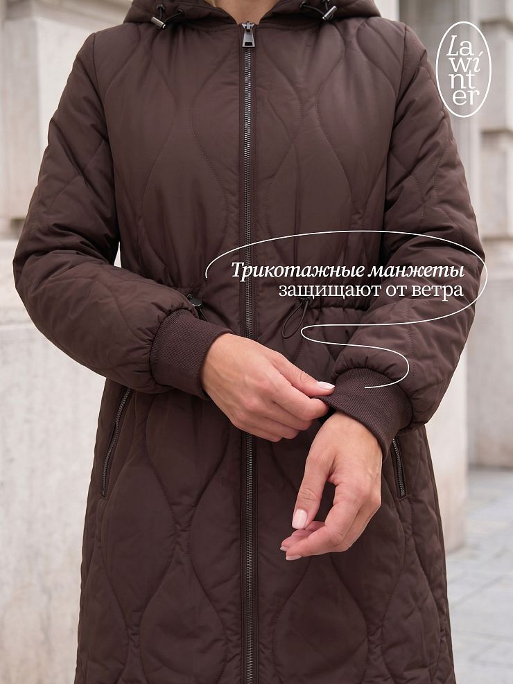 Пальто женское демисезонное LAWINTER, коричневое, модель 83885