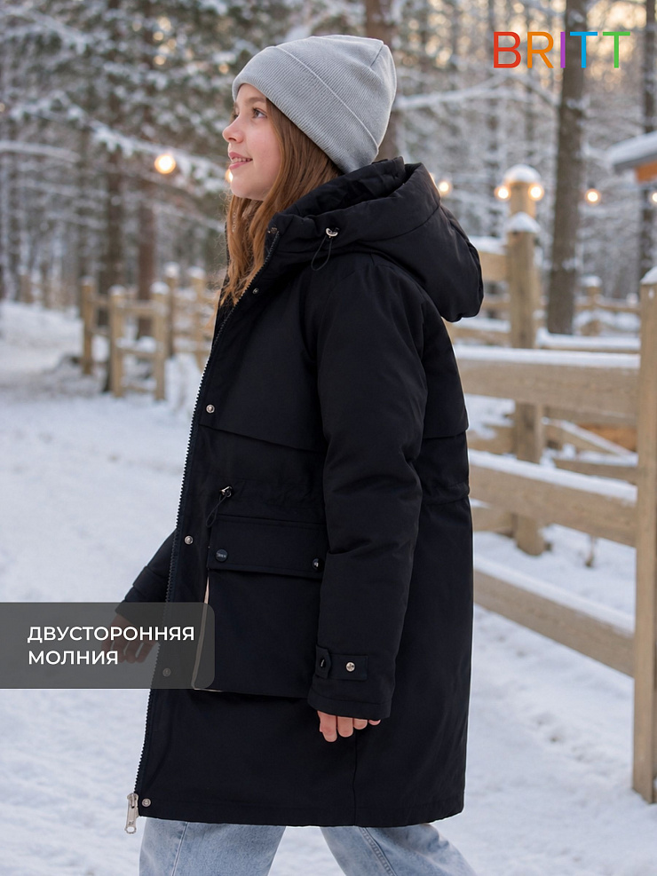 Куртка для девочки зимняя BRITT, черно-бежевая, модель 65346