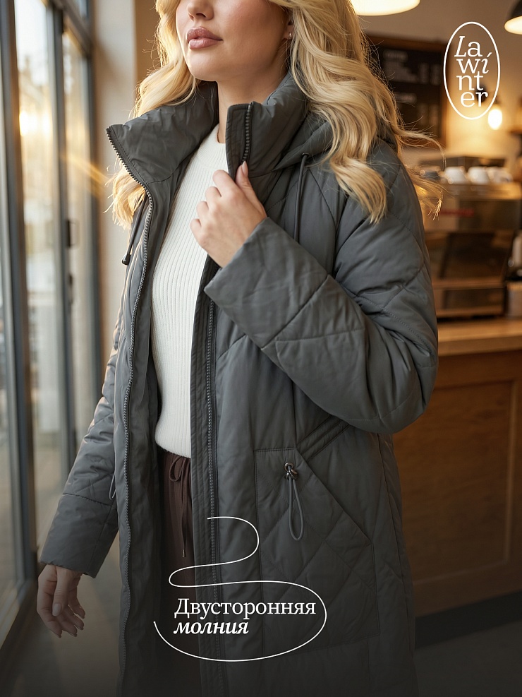 Пальто женское демисезонное LAWINTER, зеленое, модель 84844