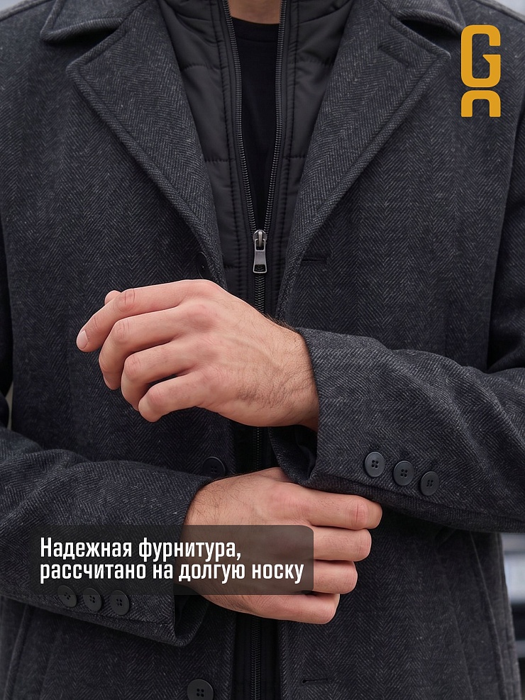 Пальто мужское осеннее GRIZMAN, черно-серое, модель 73931