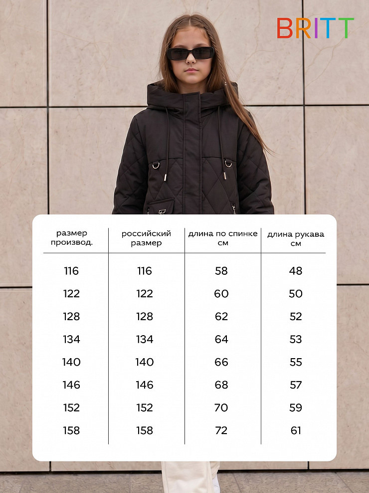 Куртка для девочки демисезонная BRITT, черная, модель 63239