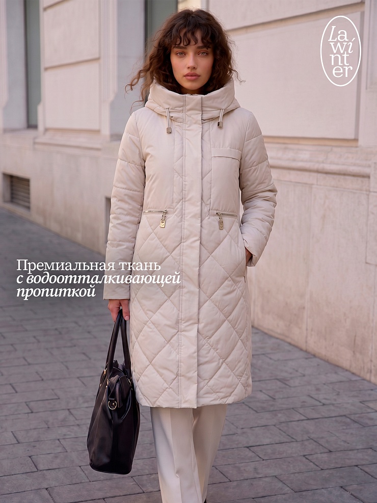 Пальто женское демисезонное LAWINTER, светло-бежевое, модель 83462