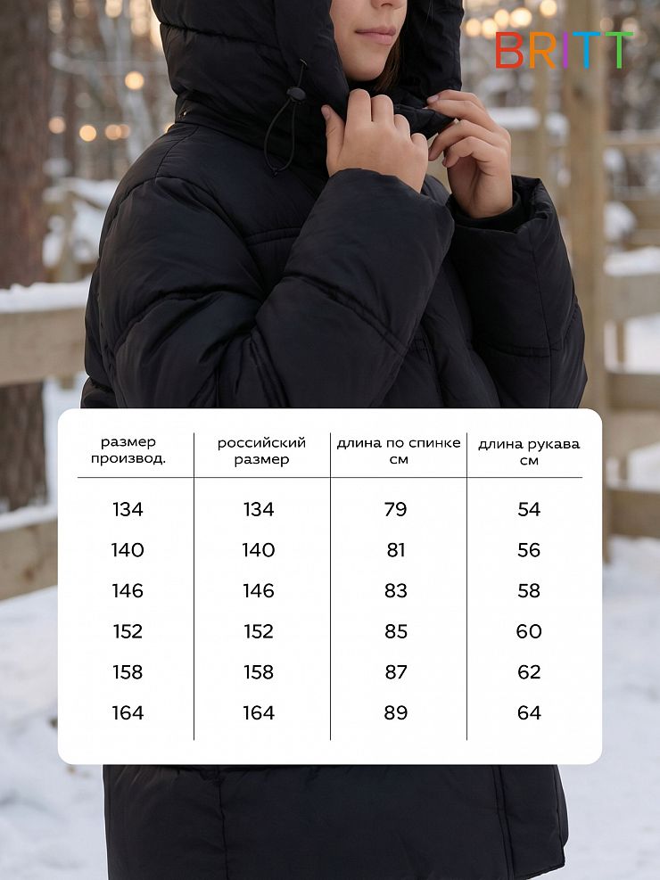 Куртка для девочки зимняя BRITT, черная, модель 65394