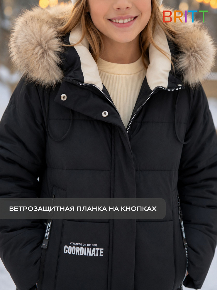 Куртка для девочки зимняя BRITT, черная, модель 63832