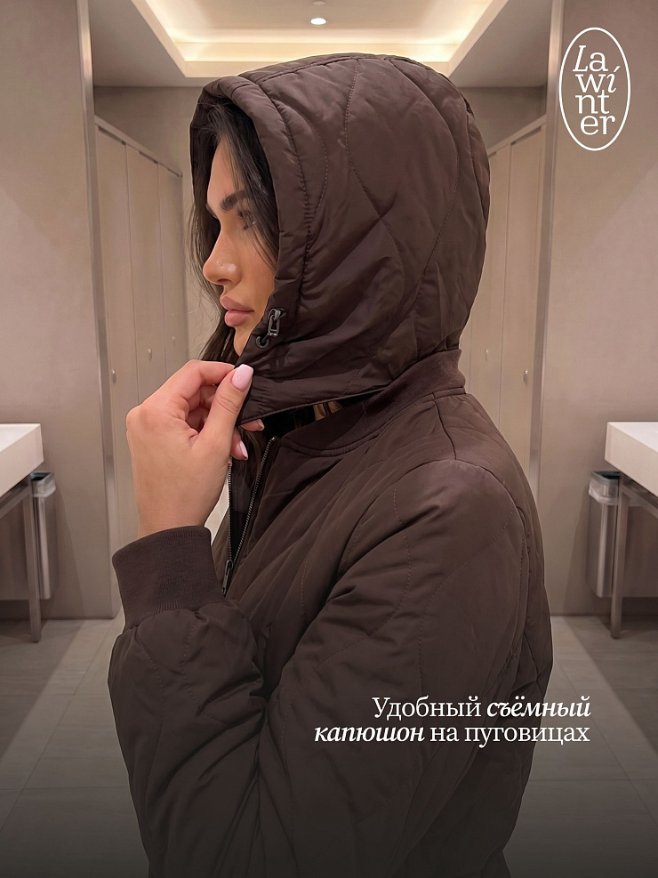 Пальто женское демисезонное LAWINTER, коричневое, модель 83885
