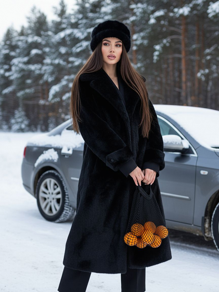 Шуба женская зимняя LAWINTER, черная, модель 53576