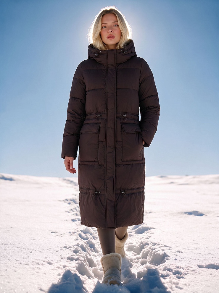 Пуховик женский зимний LAWINTER, коричневый, модель 86865