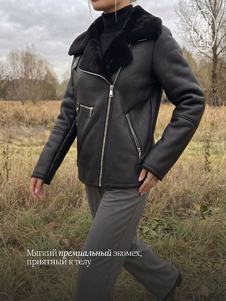 Дубленка женская зимняя LAWINTER, черная, модель 3588