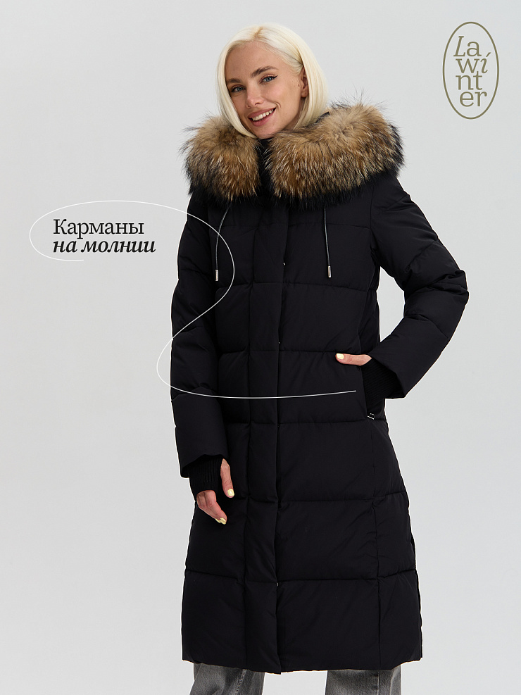 Пуховик женский зимний LAWINTER, черный, модель 83382