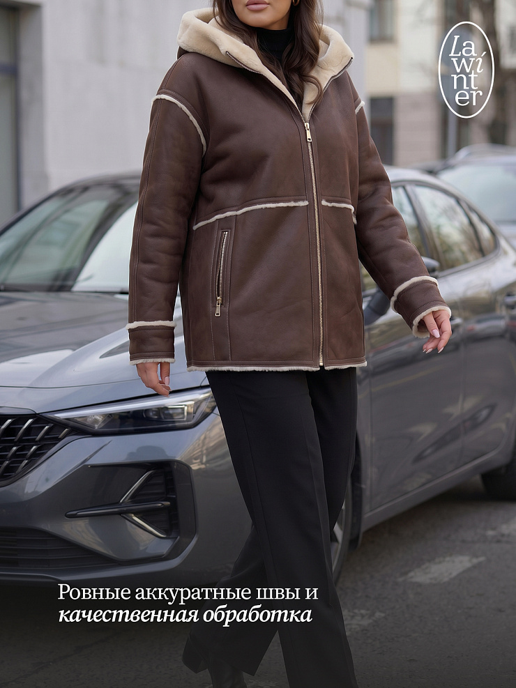 Дубленка женская зимняя LAWINTER, коричневая, модель 35860