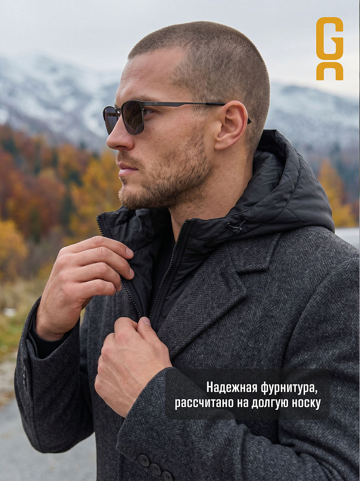 Пальто мужское осеннее GRIZMAN, черно-серое, модель 74954