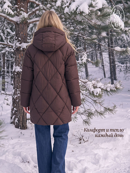 Пуховик женский зимний LAWINTER, коричневый, модель 86968