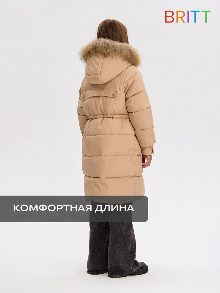 Пуховик для девочки зимний BRITT, песок, модель 65189
