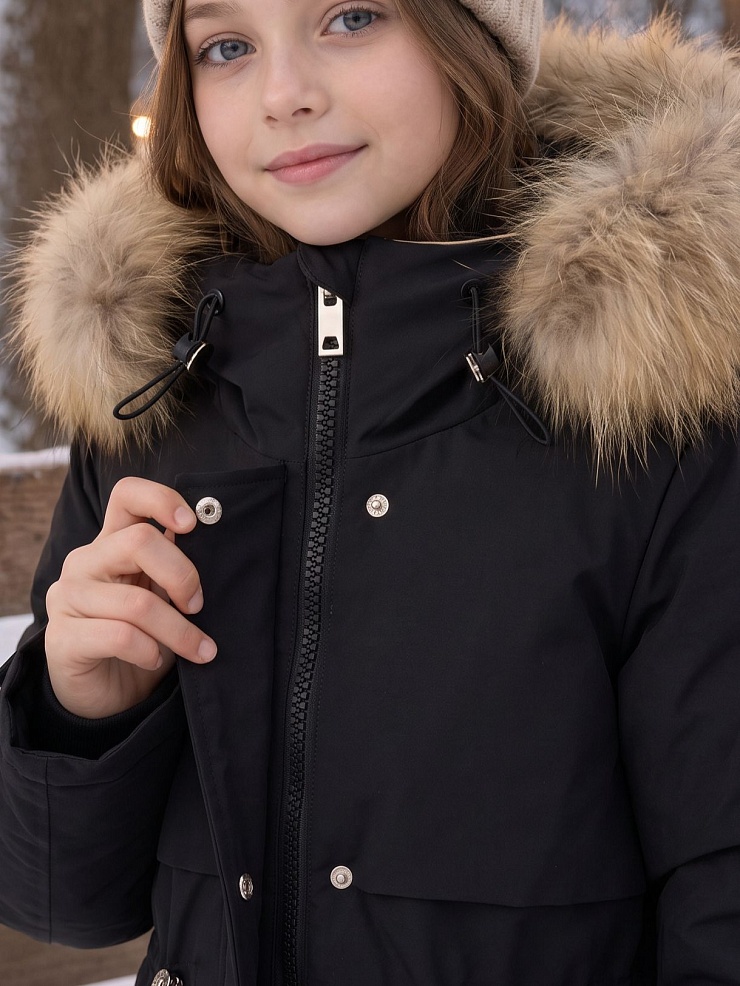 Куртка для девочки зимняя BRITT, черно-бежевая, модель 66331