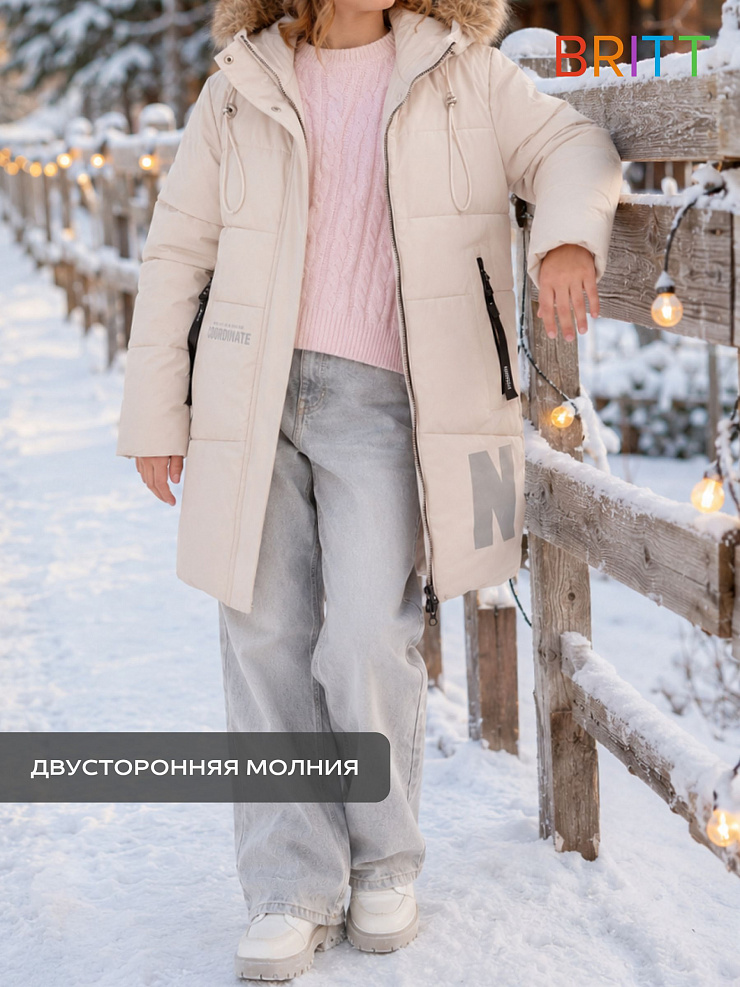 Куртка для девочки зимняя BRITT, бежевая, модель 63832