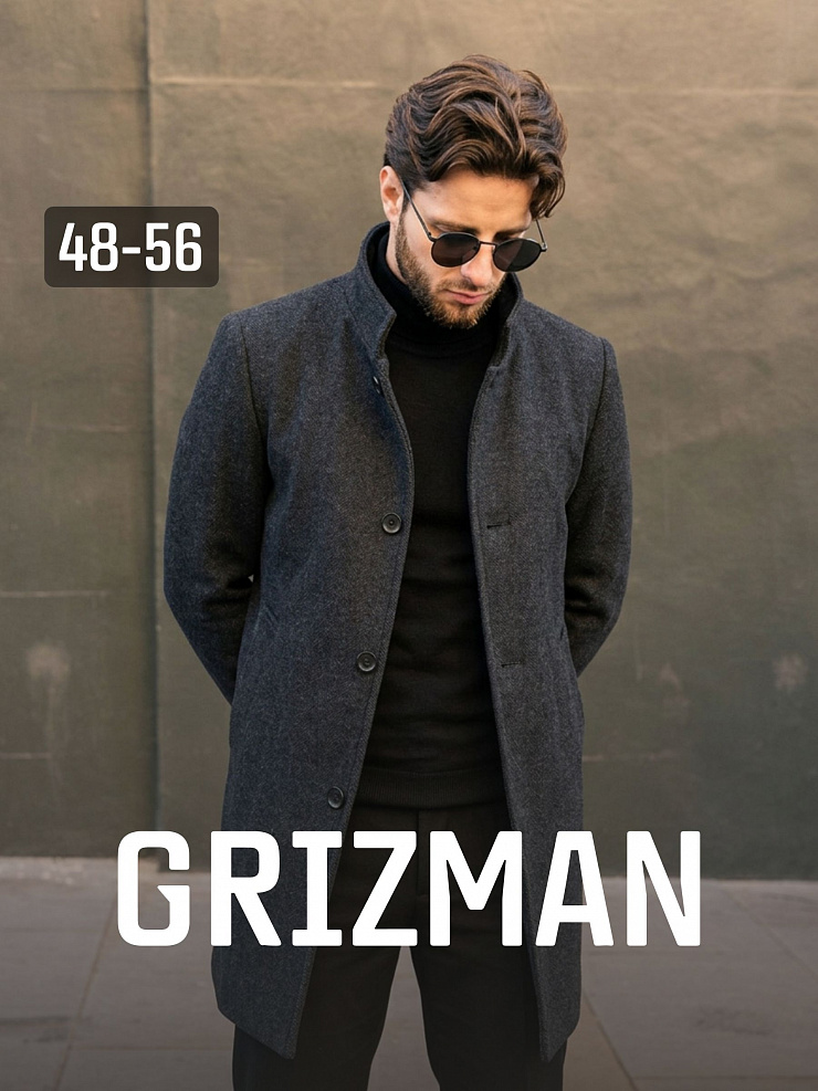 Пальто мужское осеннее GRIZMAN, черно-серое, модель 74704
