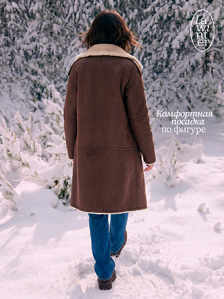Дубленка женская зимняя LAWINTER, коричневая, модель 34253