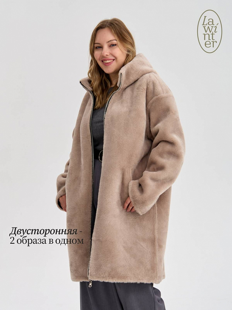 Дубленка женская зимняя LAWINTER, черная, модель 35475