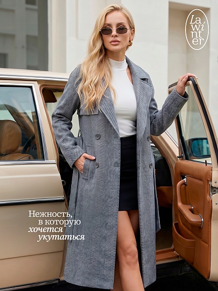 Пальто женское осеннее LAWINTER, темно-серое, модель 84867