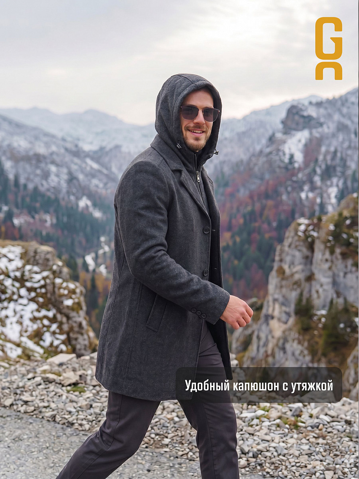 Пальто мужское осеннее GRIZMAN, серое, модель 73467