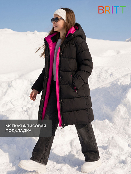 Куртка для девочки зимняя BRITT, черно-розовая, модель 65178