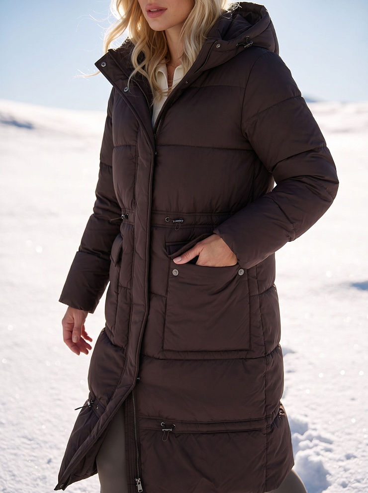 Пуховик женский зимний LAWINTER, коричневый, модель 86865