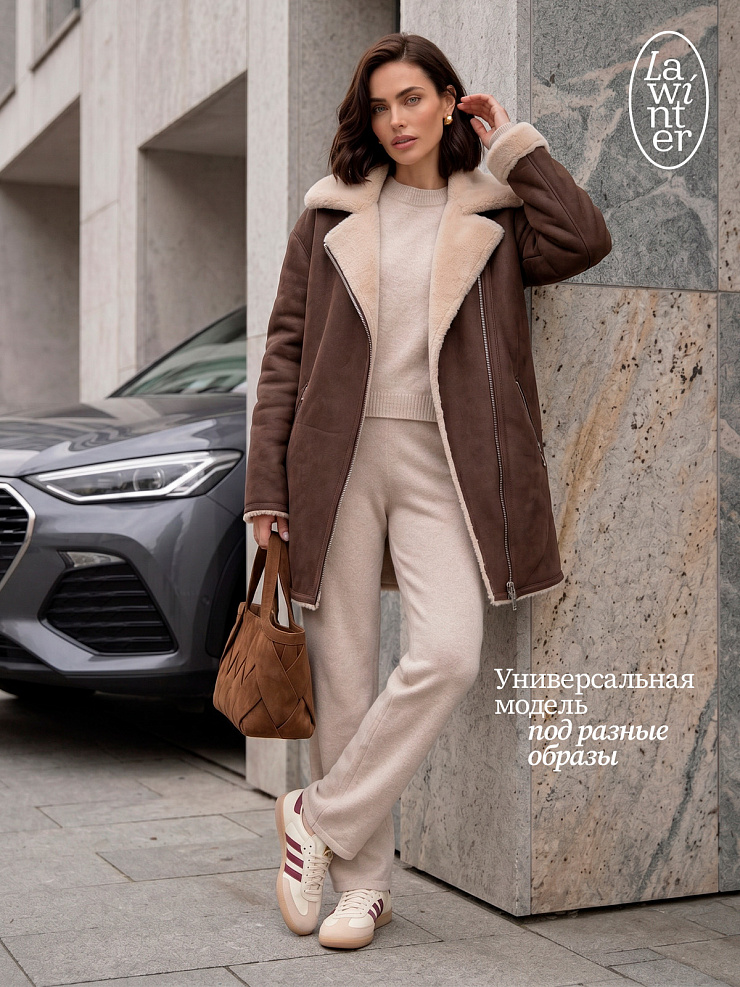 Дубленка женская зимняя LAWINTER, коричневая, модель 35796