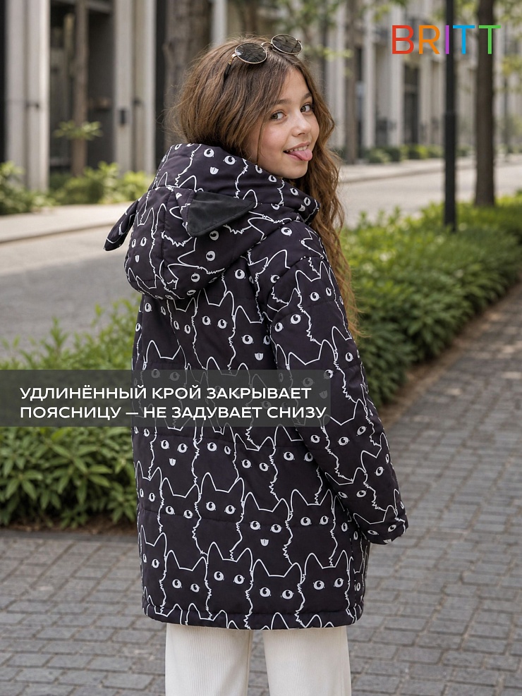 Куртка для девочки демисезонная BRITT, черно-белая, модель 63751