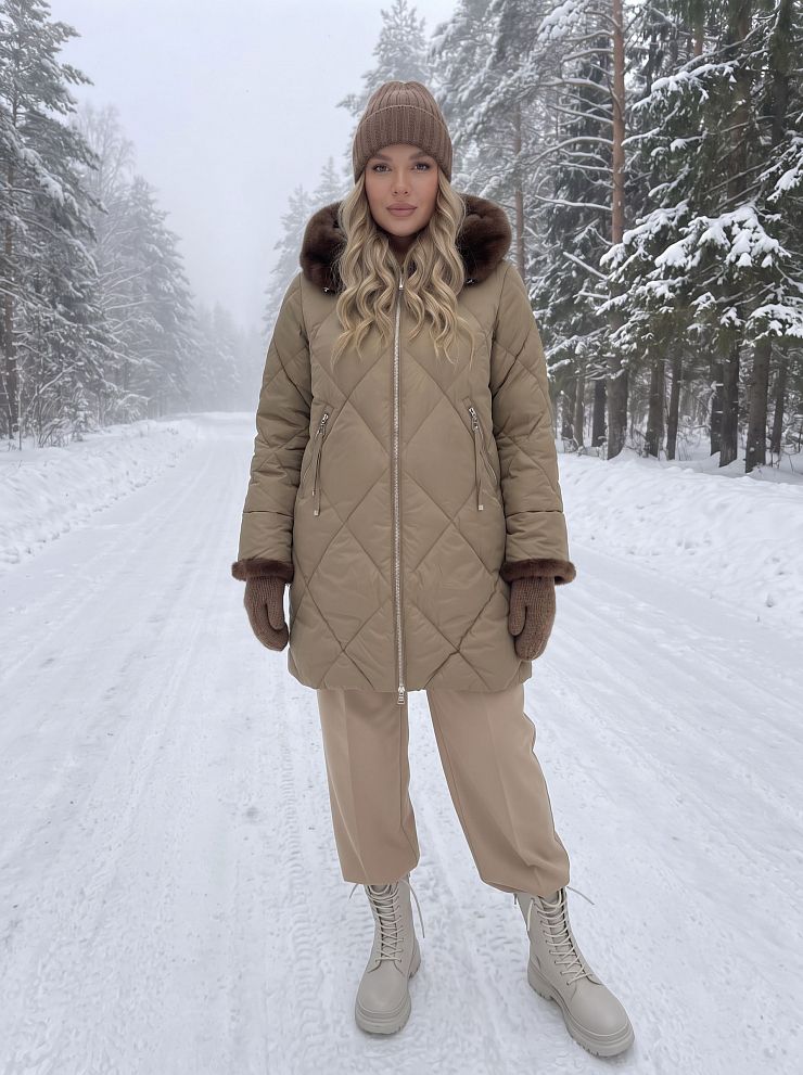 Пуховик женский зимний LAWINTER, хаки, модель 84692