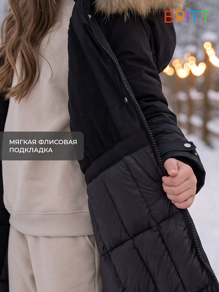 Куртка для девочки зимняя BRITT, черно-бежевая, модель 66331