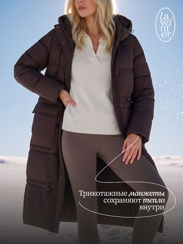 Пуховик женский зимний LAWINTER, коричневый, модель 86865