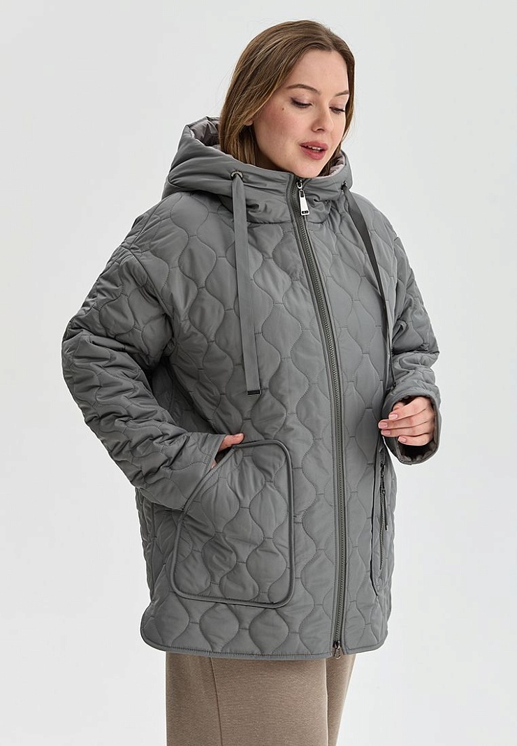 Куртка женская демисезонная LAWINTER, серо-зеленая, модель 83594