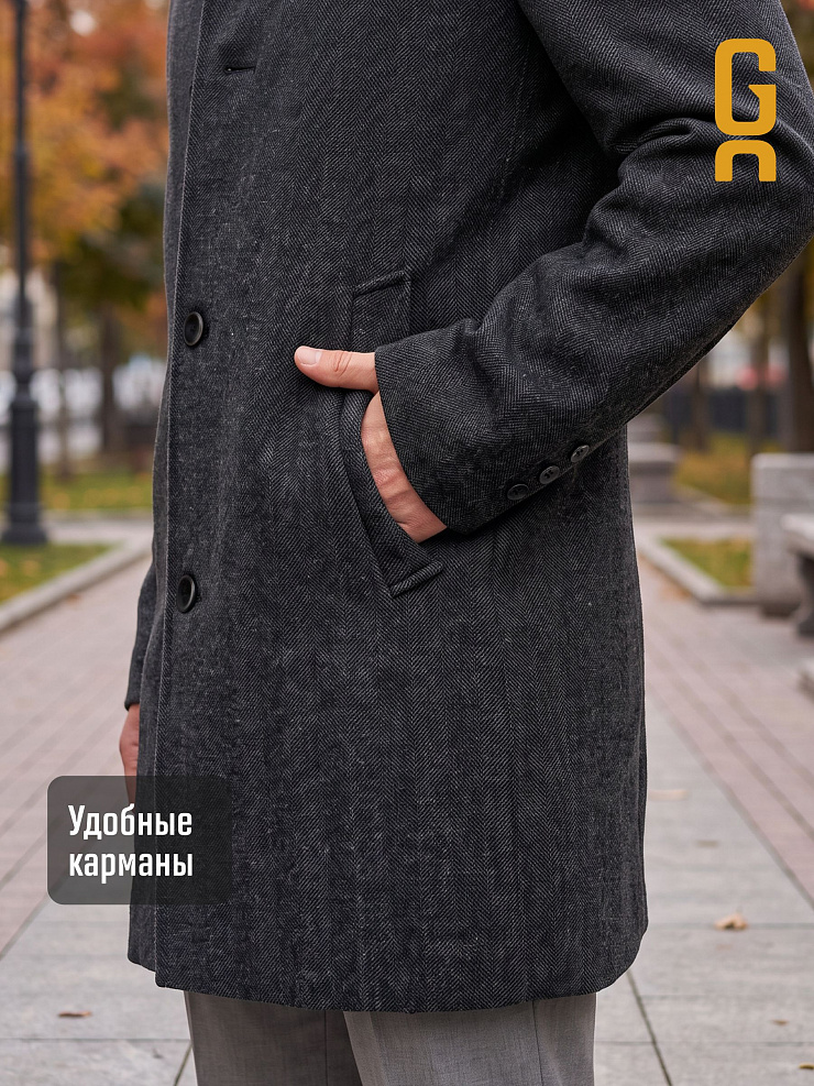 Пальто мужское демисезонное GRIZMAN, черно-серое, модель 75417