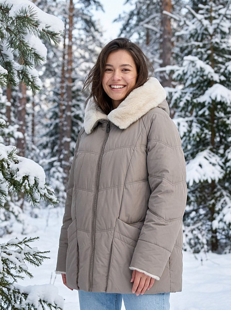 Куртка женская зимняя LAWINTER, светло-бежевая, модель 86170