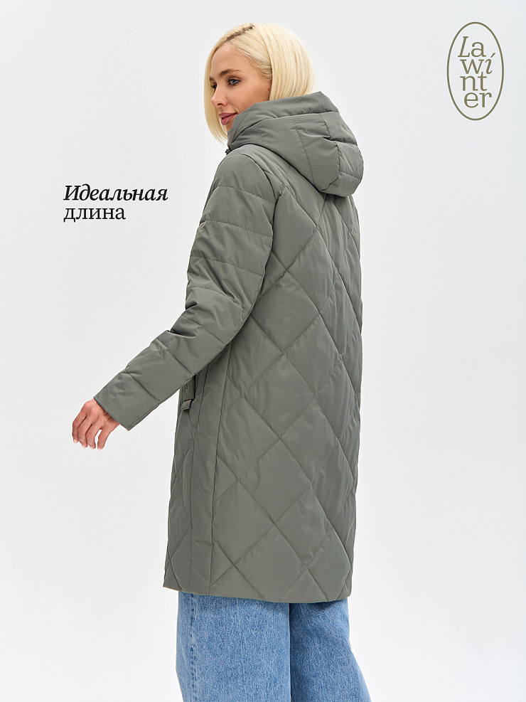 Пальто женское демисезонное LAWINTER, серый хаки, модель 8418