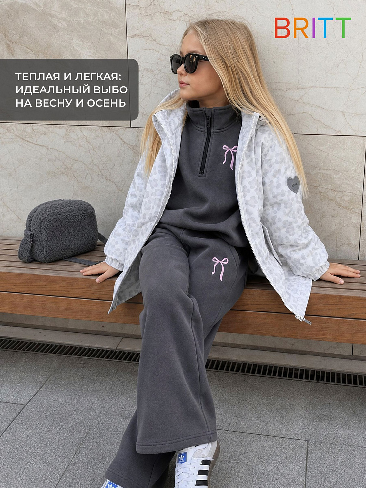 Куртка для девочки демисезонная BRITT, молочный леопард, модель 64738