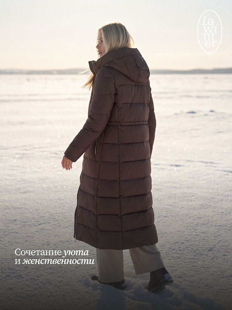 Пуховик женский зимний LAWINTER, коричневый, модель 85834