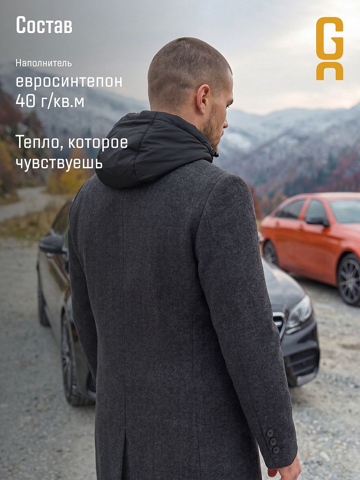 Пальто мужское осеннее GRIZMAN, черно-серое, модель 74954