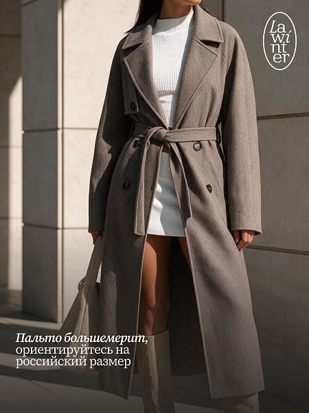 Пальто женское осеннее LAWINTER, коричневое, модель 84867