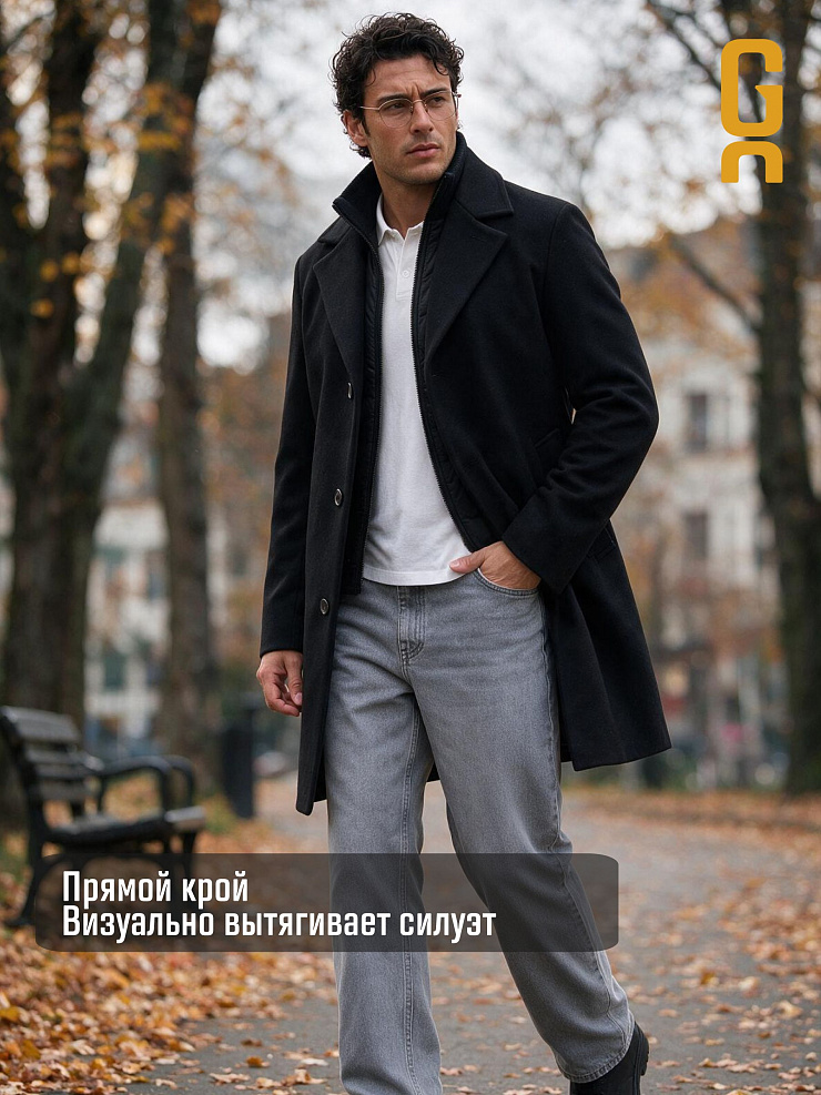 Пальто мужское осеннее GRIZMAN, черное, модель 75854