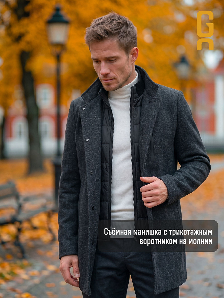 Пальто мужское осеннее GRIZMAN, черно-серое, модель 7430