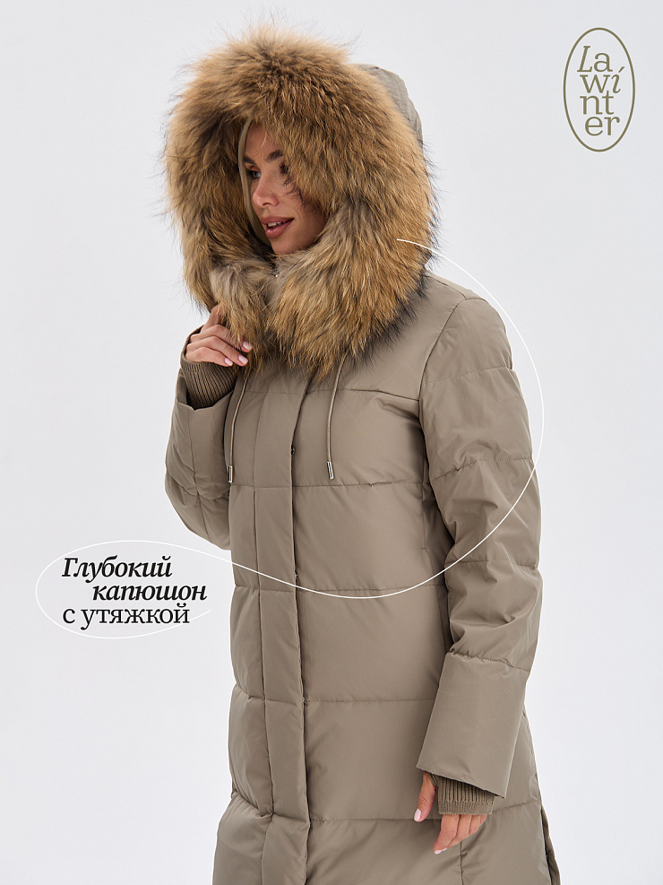 Пуховик женский зимний LAWINTER, зеленый, модель 83382