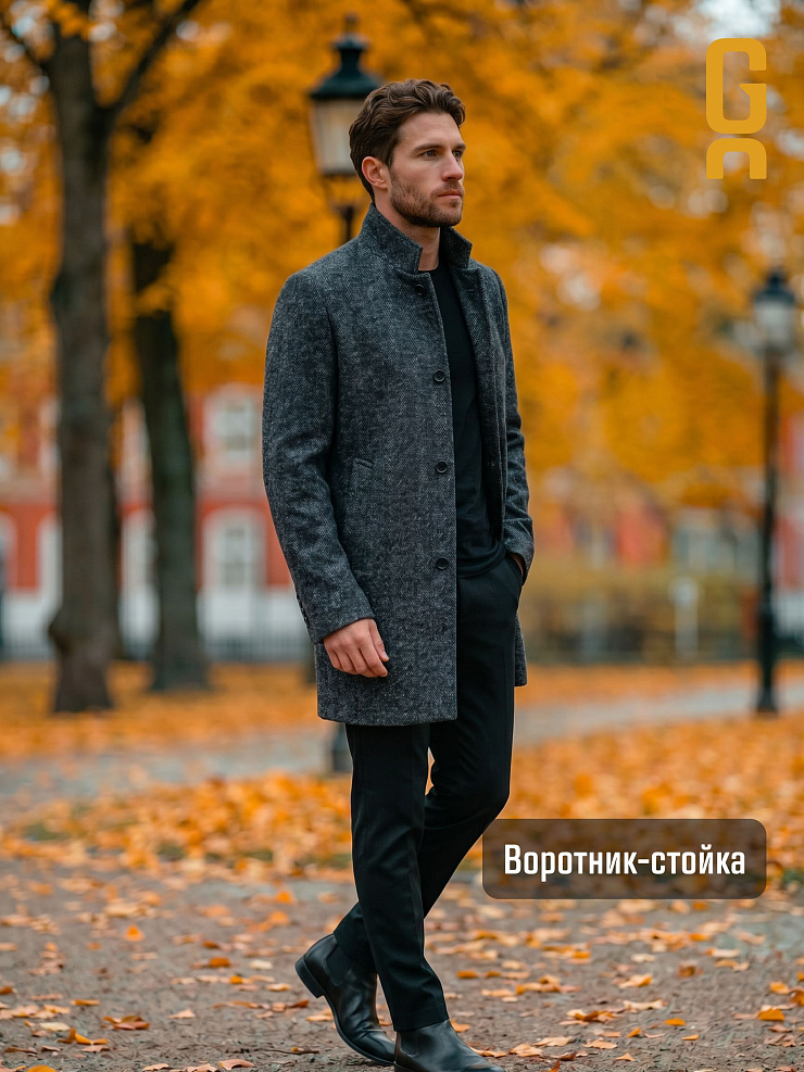 Пальто мужское осеннее GRIZMAN, темно-серое, модель 74704