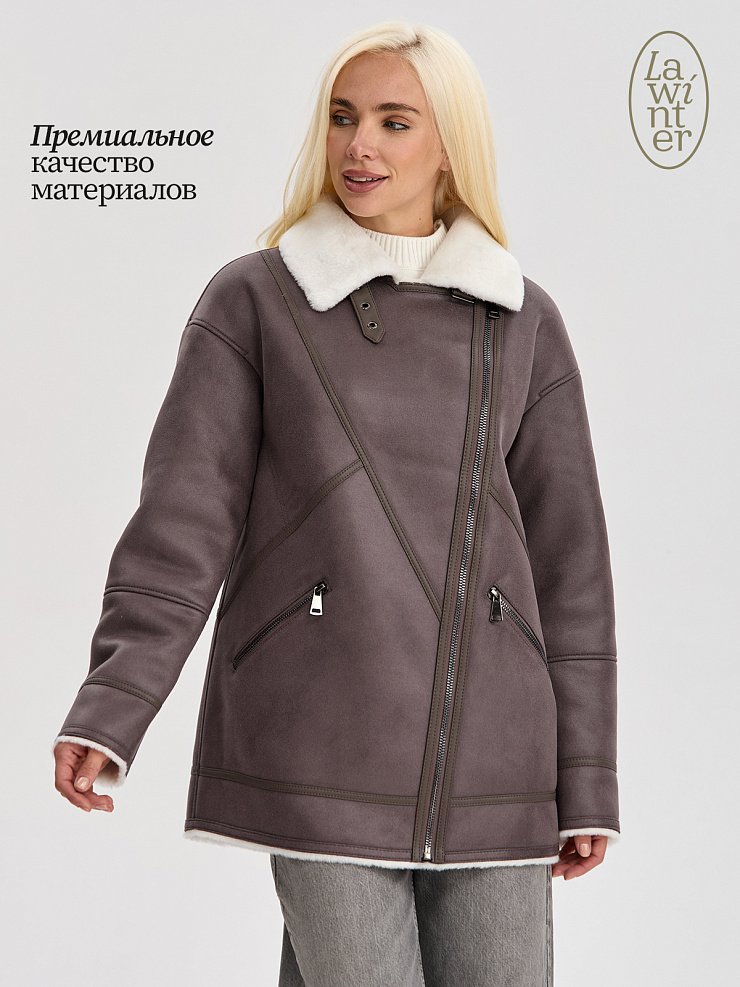 Дубленка женская зимняя LAWINTER, серая, модель 35766