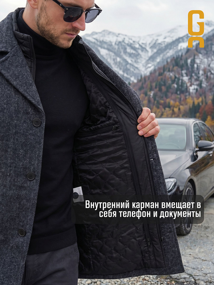 Пальто мужское осеннее GRIZMAN, темно-серое, модель 73931