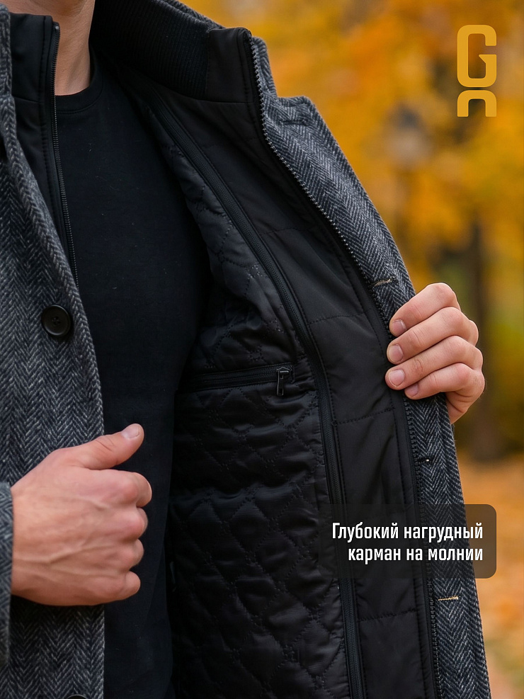 Пальто мужское осеннее GRIZMAN, темно-серое, модель 7430
